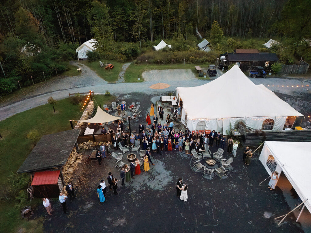 Ariel View of Firelight Camps Glamping Wedding Venue in Ithaca New York